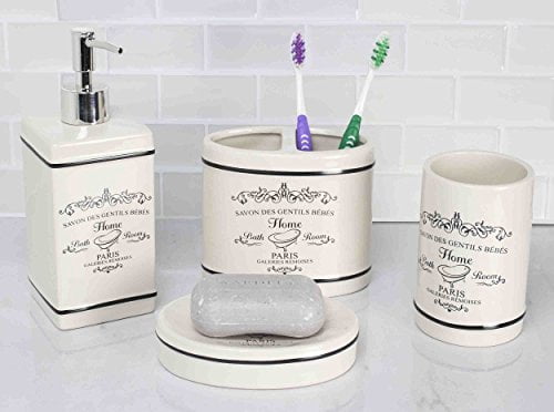 Paris Collection 4 Piece Bathroom Accessory Set Great Gift Item By Home Basics Walmart Com Walmart Com