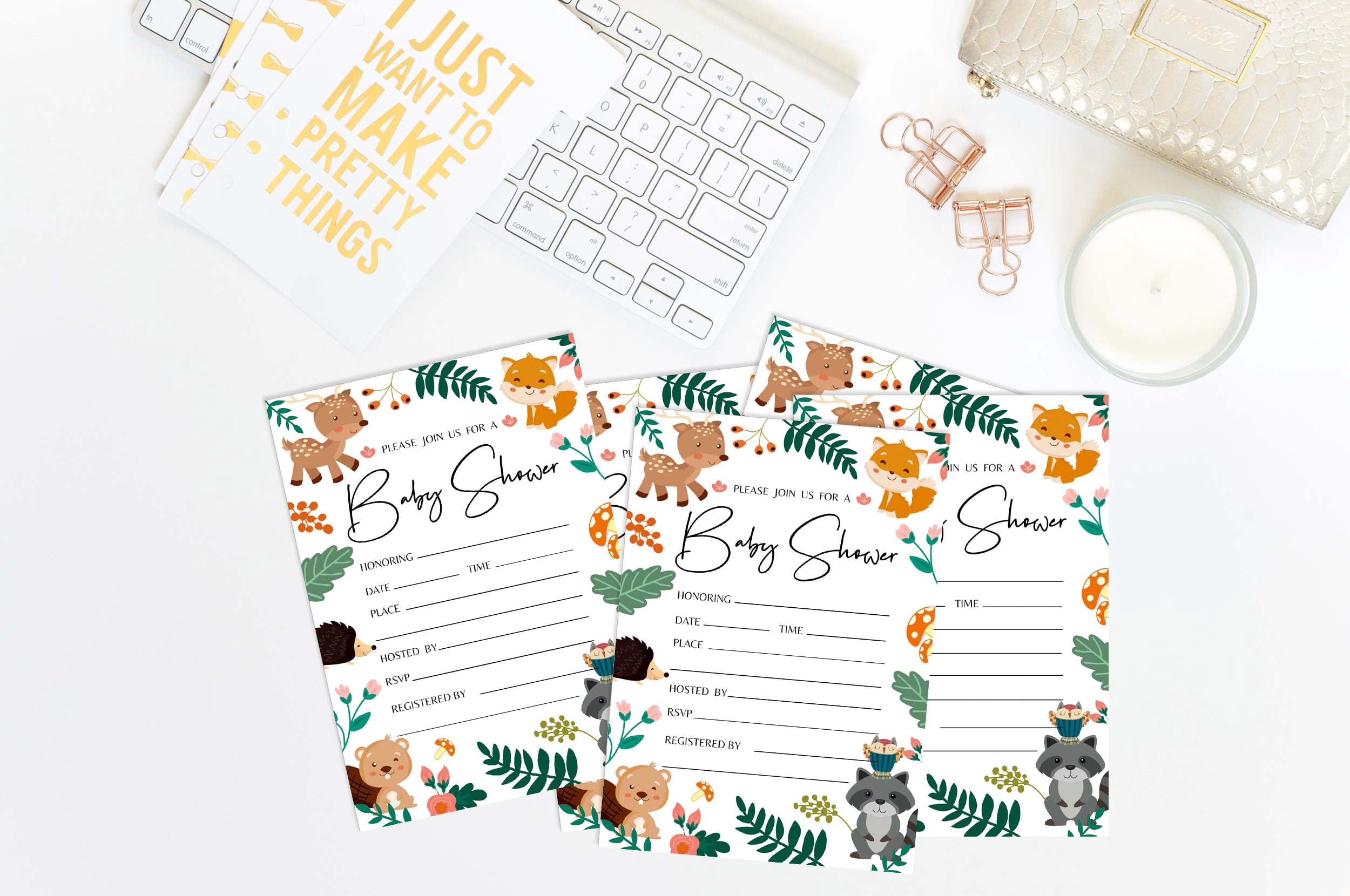 Inkdotpot 30 Fill In StyleBaby Shower Invitation Cards Jungle Animals Gender Neutral Blank Invites
