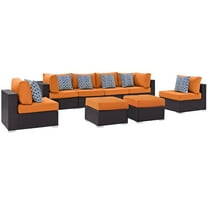 Lounge Sectional Sofa Table Set, Orange, Rattan, Wicker, Outdoor Patio Balcony Cafe Bistro Garden Hospitality Restaurant, Modern Contemporary HB33006