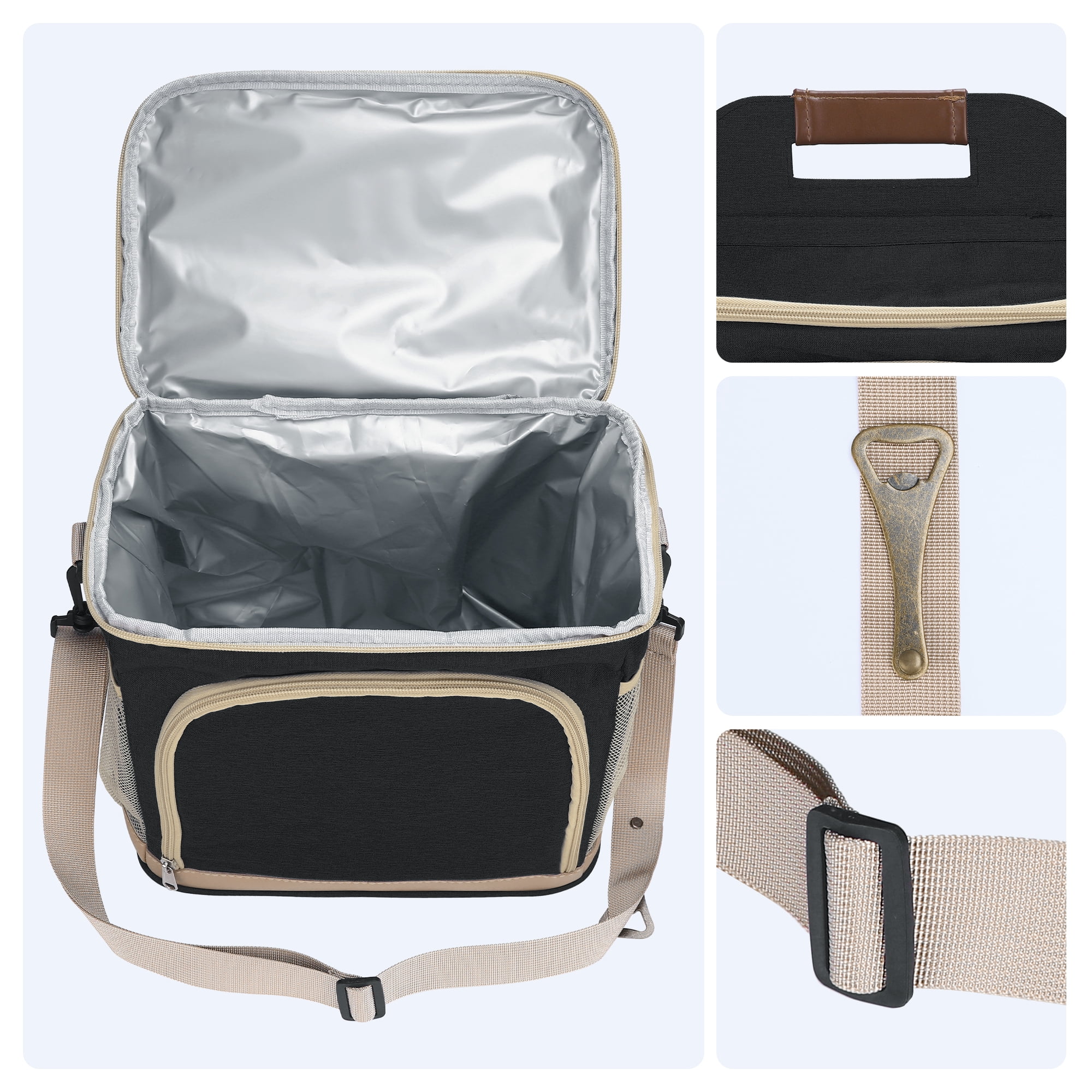 Unique Bargains Lunch Bag Insulated Lunch Bag with Adjustable Shoulder Strap Black