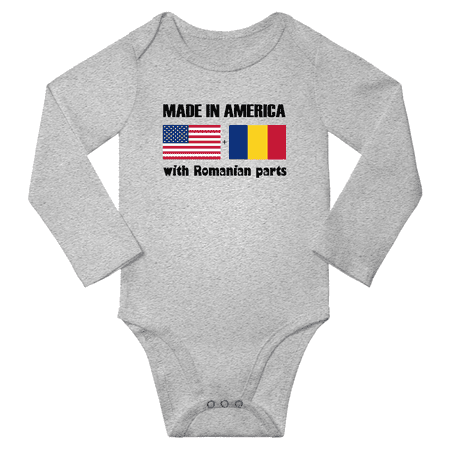 

Made in America With Romanian Parts Baby Long Sleeve Bodysuit (Gray 24 Months)