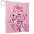 thumbnail image 2 of Cortina de ducha con diseño de pantera rosa, diseño de dibujos animados, con 12 ganchos, impermeable, lavable, de poliéster, para decoración del baño, 60 x 72 pulgadas, de hierro, 2 of 8