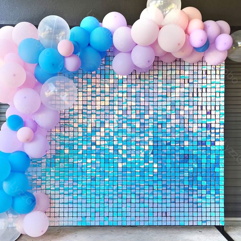 30PCS Iridescent Blue Sequins Wall Panels 6x5FT Holographic Laser Blue Shimmer Backdrop Panel for Birthday Baby Shower Wedding Decor