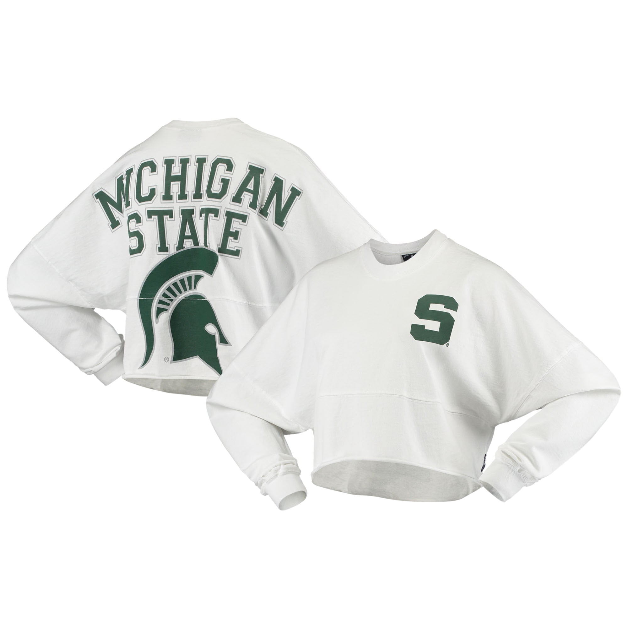 Michigan State Spartans Women's Raw Hem Cropped Spirit Jersey Long Sleeve TShirt White