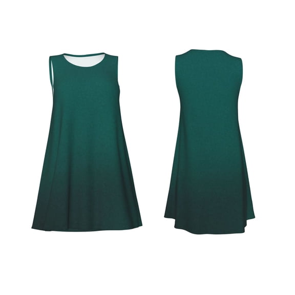 Horeoi Dark teal green Print Women's Sleeveless Dress Cotton-like Flared Hem Deep Side Pockets Above-Knee