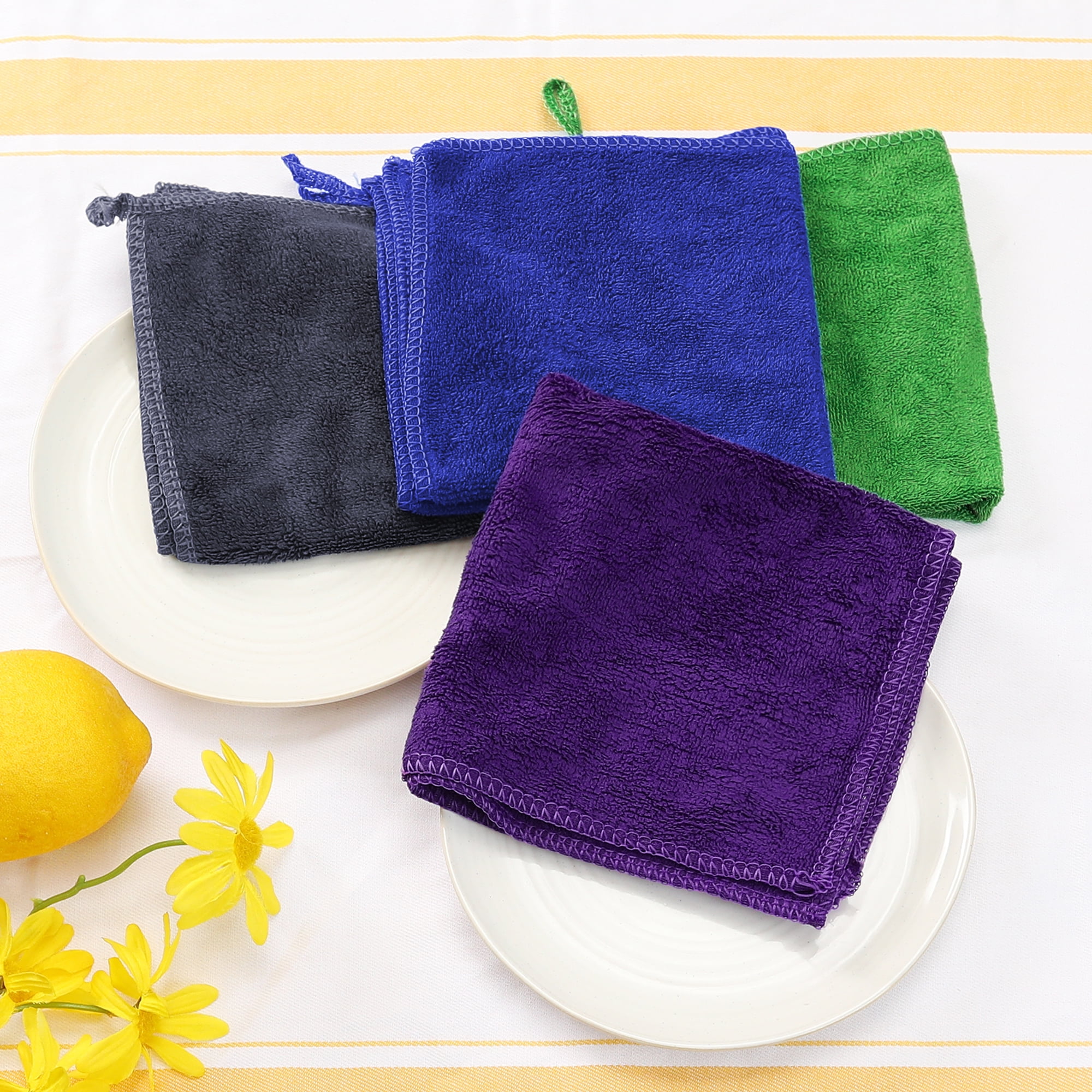 Unique Bargains 12"x12" Microfiber Thick Absorbent Dishwashing Kitchen Towels Blue, Grey