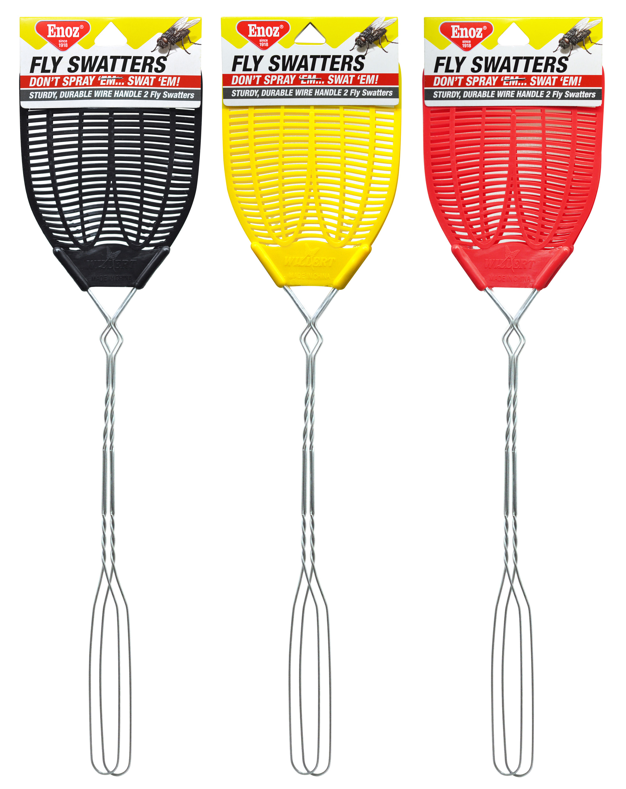 Enoz Wire Handled Fly Swatter – Plastic, Assorted Colors (3-Pack)