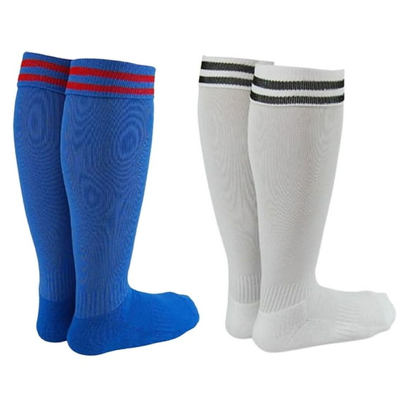 Lian LifeStyle Exceptional Girl's 2 Pair's Knee High Sports Socks for Soccer, Softball, Baseball, and Many Other Sports XL002 Size S, Color Blue, White