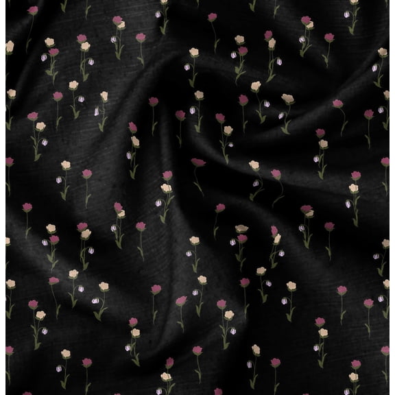 Soimoi Pure Silk Black Fabric By the Yard - 42 Inch Wide - Rose Floral Pattern Textile - Romantic and Delicate Designs for Stylish Projects Printed Fabric