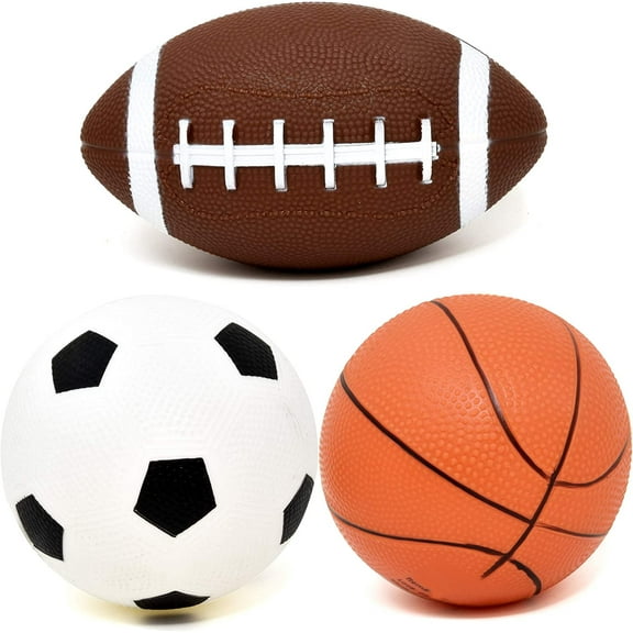 Set of 3 Sports Balls for Kids, Mini Sport Pack Includes Football, Soccer & Basketball for Soft Indoor & Outdoor Play Great for Toddlers & Little Hands