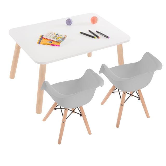 Mesa Rectangular con 2 Sillas Eames con Descansabrazos (Gris)