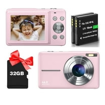 1080P Kids Digital Camera with Anti-Shake - 16X Zoom, Fill Flash, 32GB Card | Portable Point & Shoot for Teens, Boys & Girls (Pink)