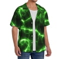 thumbnail image 4 of Vsdgher Green Lightning Print Men's Wrinkle Free Untucked Cuban Shirt Business Casual Button Down Shirts Short Sleeve Shirt, 4 of 7