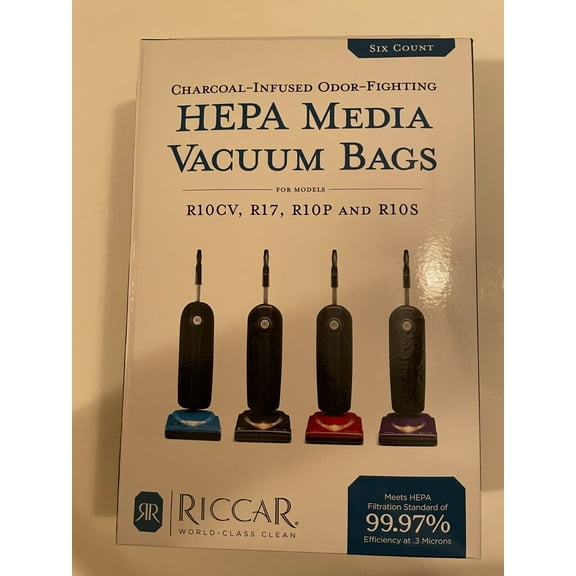 Riccar Charcoal Infused Odor- Fighting Hepa Media Bags 6 in Pack For R10CV, R17, R10P, R10S - RLHC-6