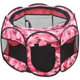 thumbnail image 1 of Corral plegable para mascotas, malla para ejercicios al aire libre, tienda de campaña, casa de juegos para perros y gatos, XBD95, camuflaje rosa, M, 1 of 14