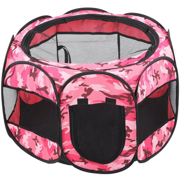 Corral plegable para mascotas, malla para ejercicios al aire libre, tienda de campaña, casa de juegos para perros y gatos, XBD95, camuflaje rosa, M