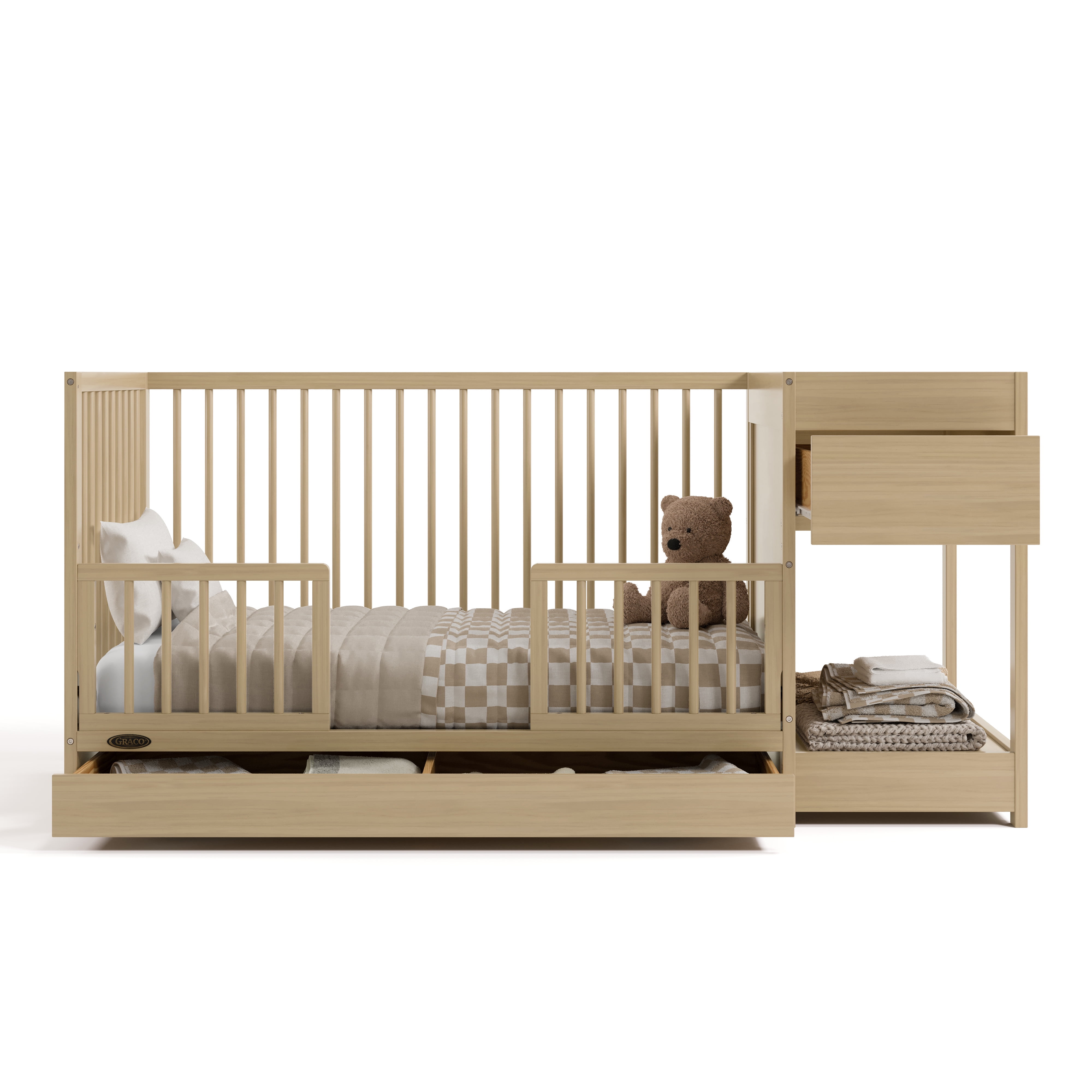 Graco Teddi 5-in-1 Convertible Baby Crib and Changer with Drawer, Driftwood