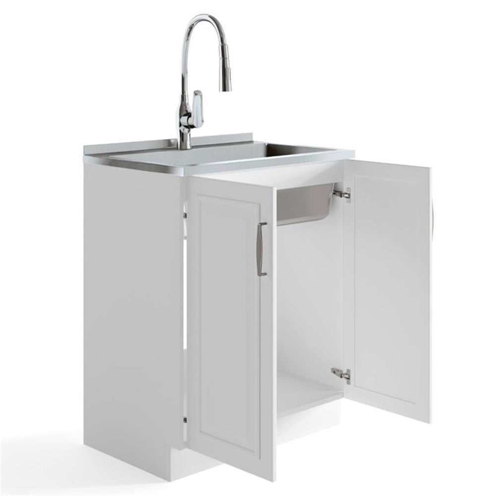 Bowery Hill 28"W Laundry Cabinet with Pull-out Faucet and Stainless Steel Sink