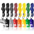 thumbnail image 1 of Paquete de 8 silbatos para entrenadores y árbitros con cordones, de plástico y acero inoxidable, ideales para socorristas deportivos., 1 of 5