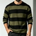 thumbnail image 2 of SEROYE Mens Knit Sweaters Color Block Wide Horizontal Striped Long Sleeve Crewneck Ribbed Trim Pullover Casual Tops (XL, Army Green), 2 of 5