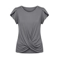 thumbnail image 4 of Cmfcve Tops for Women Pleated Puff Short Sleeve Crew Neck Summer Blouses Casual Loose Fitted Twist Front T Shirts, 4 of 7