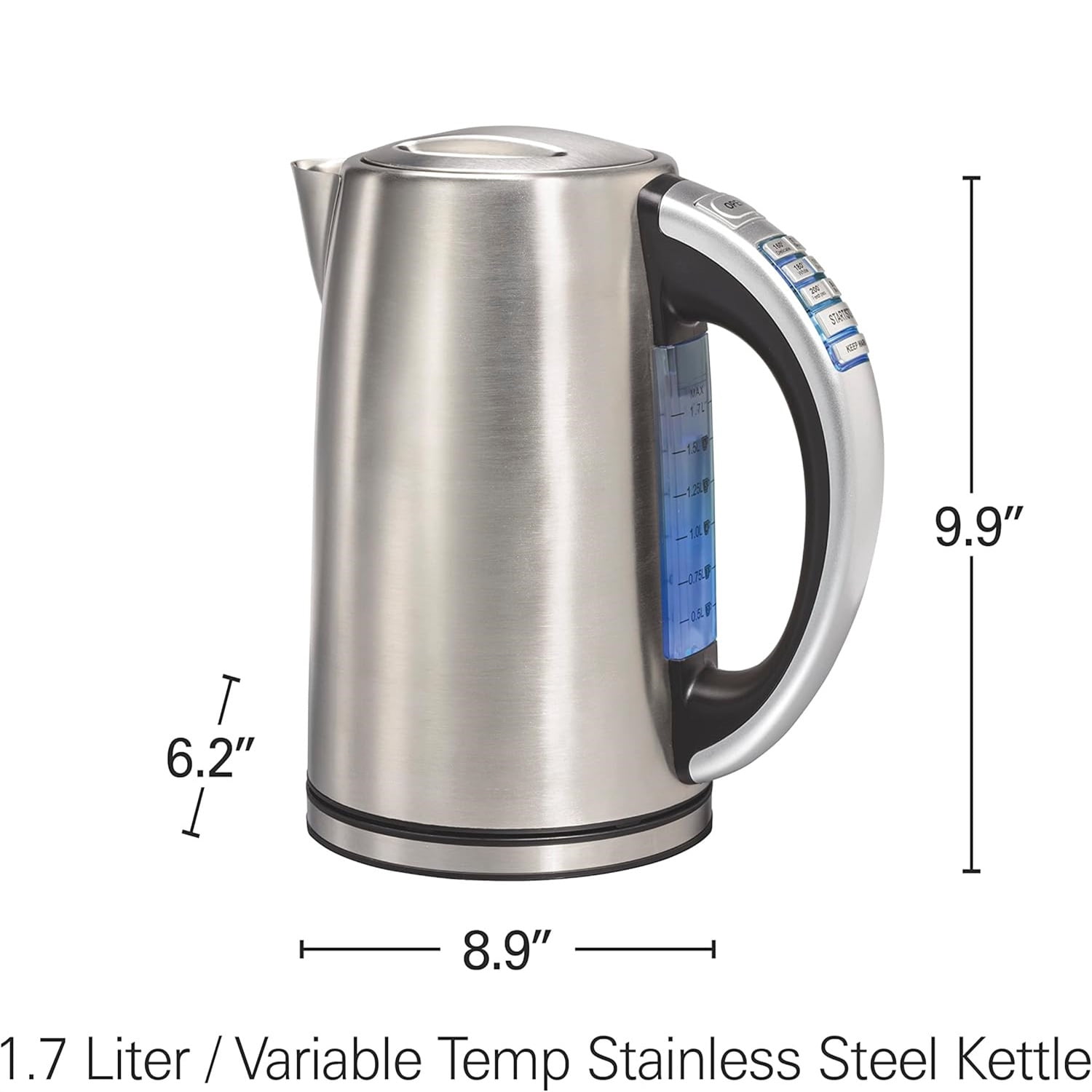 1.7 Liter Temperature Control Electric Kettle, Water Boiler & Heater, Fast Boiling 1500 Watts, , Cordless, Auto-Shutoff and Boil-Dry Protection, Stainless Steel