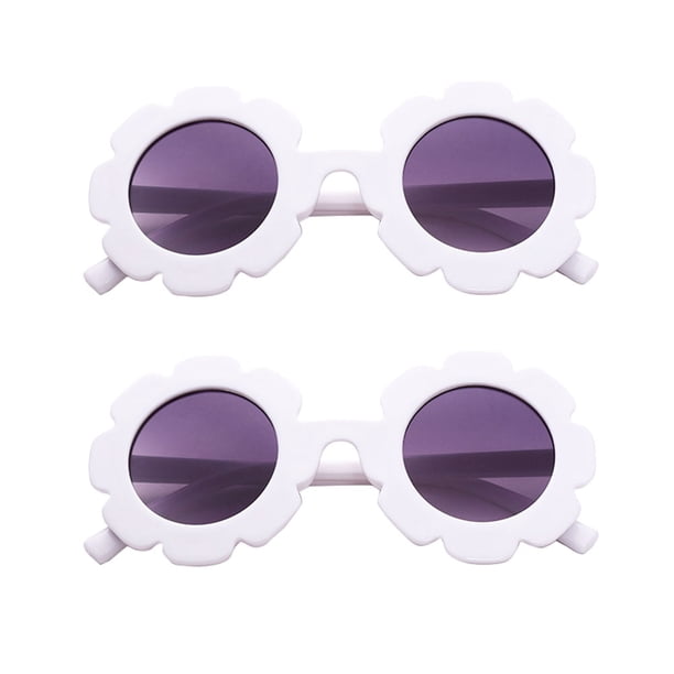ColoMX 2pcs Resina Anti-UV Gafas de sol para niños Gafas de sol con diseño de girasol Gafas de moda Accesorios de vestir para niños (Marco blanco con vidrio púrpura)