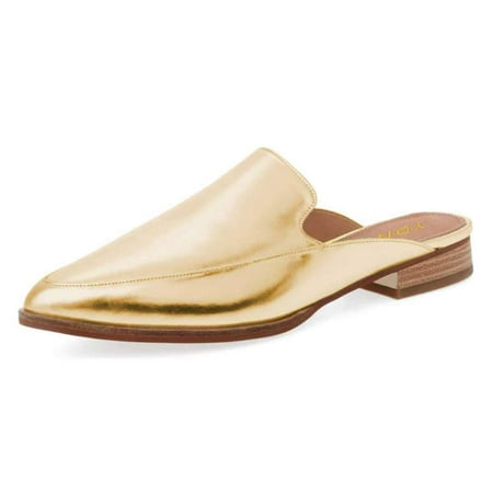 YDN Women Classic Block Low Heels Slip On Mules Flats Loafers Pointy Closed Toe Backless Slipper Casual Dressy Shoes Size 14 Gold