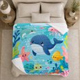 thumbnail image 5 of Whale and Octopus with Sea Turtle Friends, Playful Whimsical Style for Ocean Lovers, Colorful Coral Scene and Birthday Gift, Cozy Flannel Blanket for Playroom and Nursery, Home Decor, 5 of 9