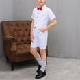 thumbnail image 2 of Odeerbi Chicos 4 Pcs Caballero Traje Formal Manga Corta Vestido Camisa + Traje Pantalones Cortos + Chaleco + Corbata Escenario Rendimiento Trajes Conjunto, 2 of 4