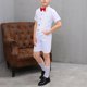 thumbnail image 2 of Odeerbi Chicos 4 Pcs Caballero Traje Formal Manga Corta Vestido Camisa + Traje Pantalones Cortos + Chaleco + Corbata Escenario Rendimiento Trajes Conjunto, 2 of 4