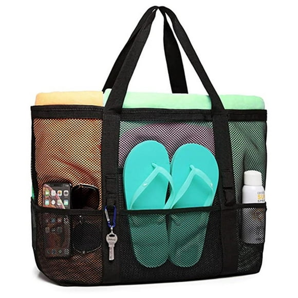 WREESH Swimming Beach Bag Swimsuit Mesh Storage Bag Large Mesh Travel Sports Handbag 9 Pockets Clearance