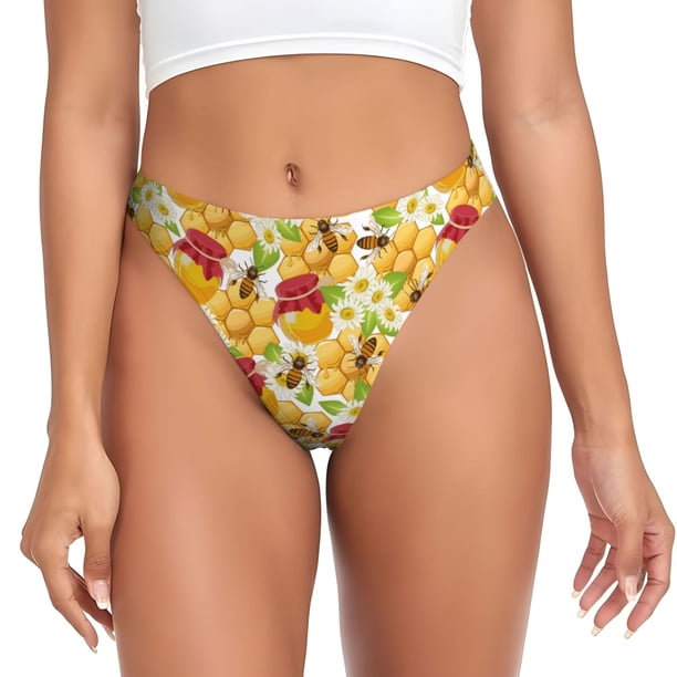 Fotbe Bees Honeycomb Jars Of Honey Flowers Tanga Sin Costuras para Mujer con Estampado – Panties Invisibles, Transpirables y Cómodos para Uso Diario-Small
