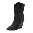 thumbnail image 1 of B91xZ Combat Boots Womens Chunky Heel Pointed Toe Slouch Riding Boots,Black 7, 1 of 5