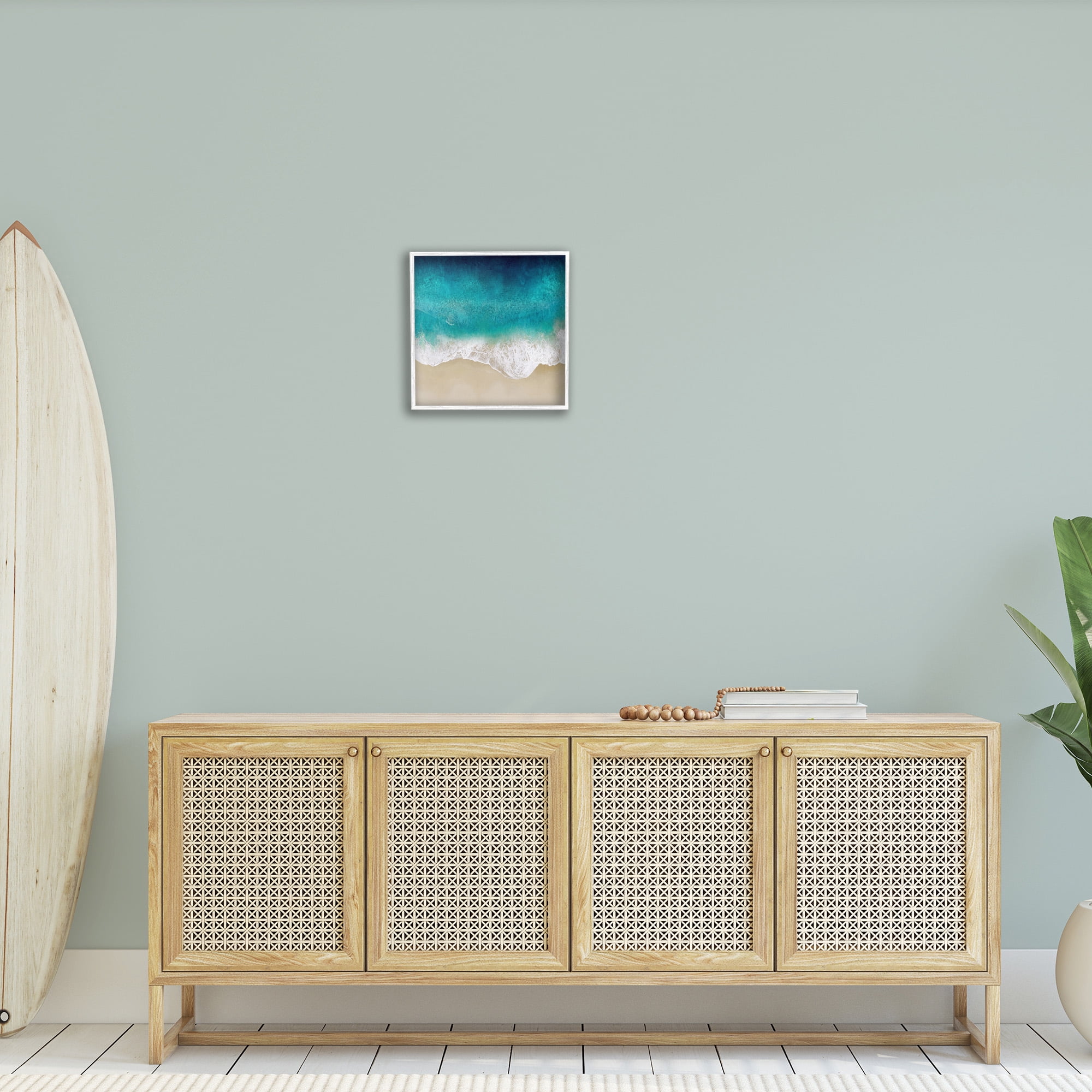 Stupell Industries Aerial Tropical Blue Tide Nature Painting White Framed Art Print Wall Art, 17 x 17