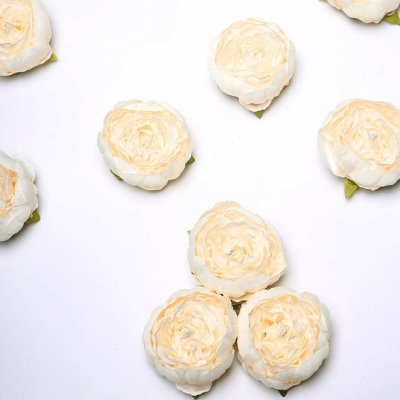 Efavormart 10 Pack - 3" Beige Silk Peony Flower Heads, Artificial Peonies For Flower Arrangement - DIY, Wedding Ceremonies, Bridal Bouquets, Table Centerpieces, Parties, Flower Wreath, Home