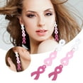 thumbnail image 2 of Cancer Awareness Pink Ribbon Earrings Acrylic Dangle Drop Earrings for Women Survivor Support Jewelry Christmas Holiday Party Fundraiser Events Lightweight Fashion Accessories Bulk, 2 of 6