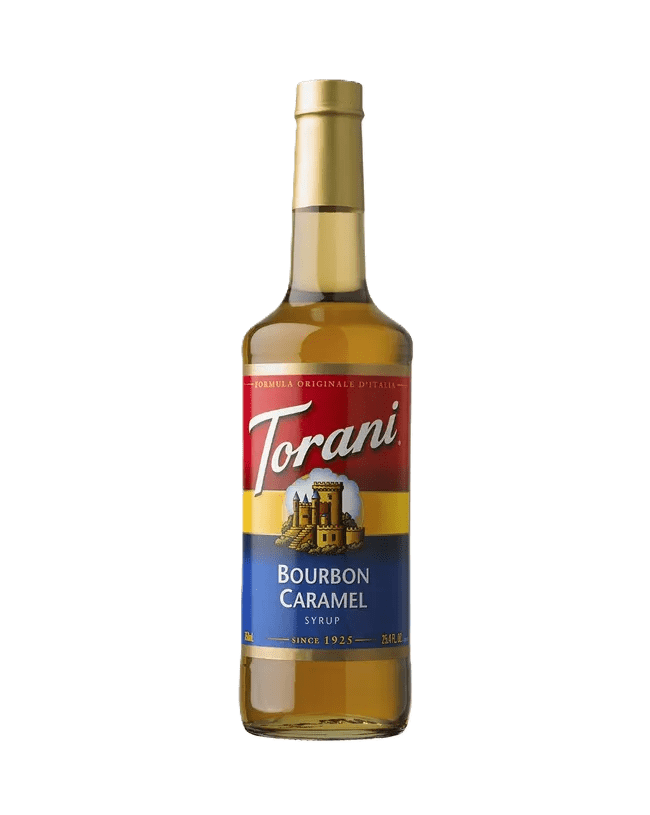 Torani Bourbon Caramel Flavouring Syrup, 25.4 fl oz (750ml) Glass Bottle with Absol Gold Pump