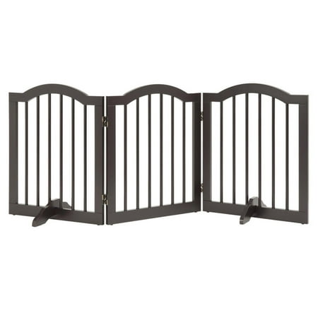 Unipaws Freestanding Wooden Dog Gate, Foldable Pet Gate with 2PCS Support Feet, Dog Barrier Indoor Pet Gate Panels for Stairs, Arched Top Design, 24 Inch Tall, 60 Inch Wide,