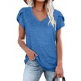 thumbnail image 4 of Spring And Summer Solid Color V Neck Short Sleeved T Shirt Top Women'S Clothing, 4 of 6