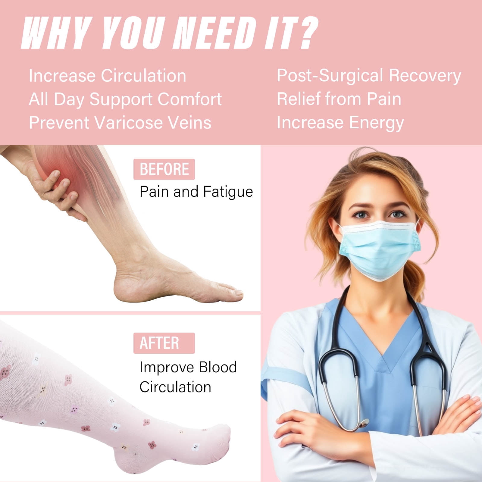 AMITOFO Plus Size Compression Socks for Women & Men Circulation (2 Pairs) – Graduated Support Socks for Running and Athletic Sports