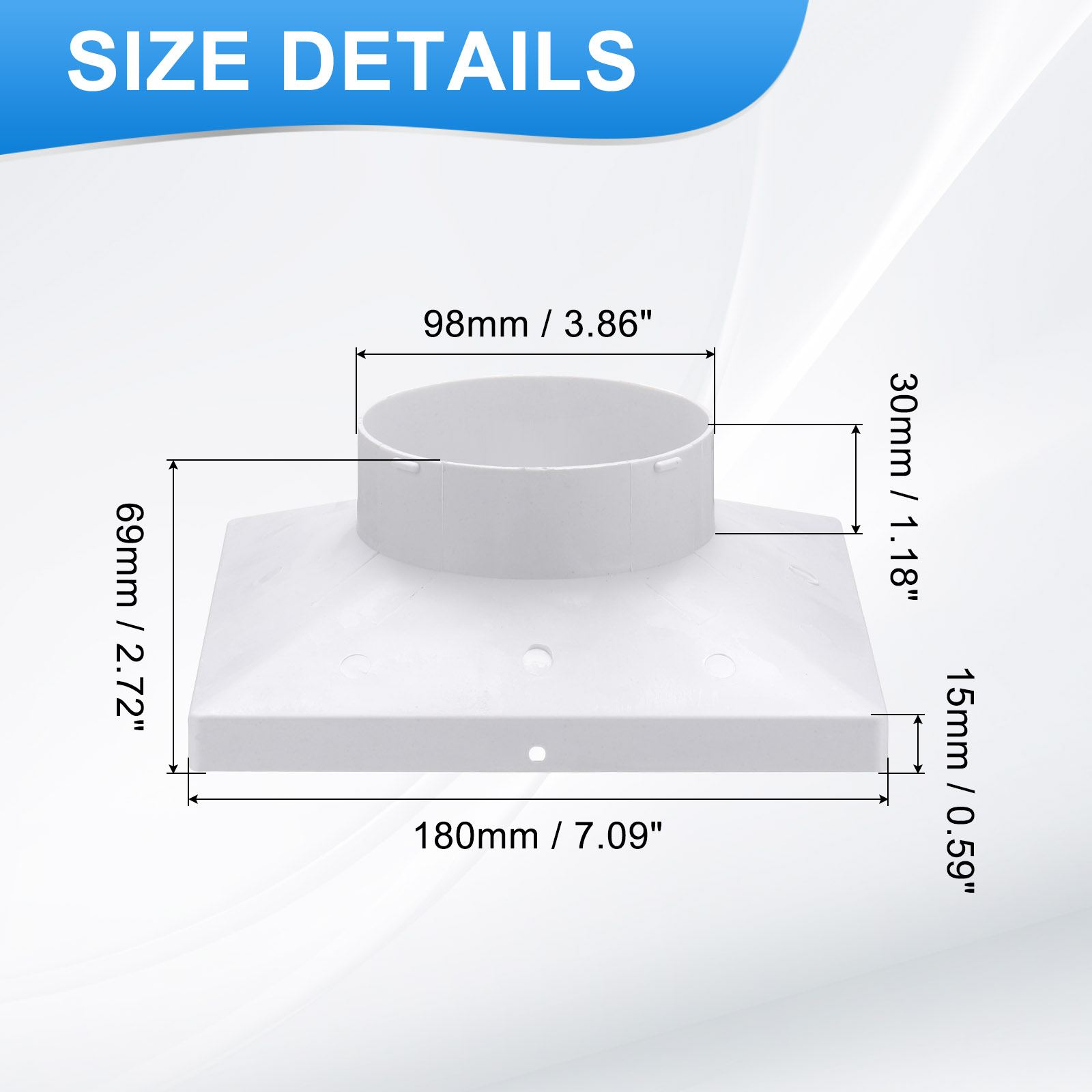Uxcell 7" to 4" Duct Connector Flange, Plastic Square to Round Straight Dryer Vent Wall Plate for Air Heating Cooling Ventilation System HVAC Exhaust Fan, White