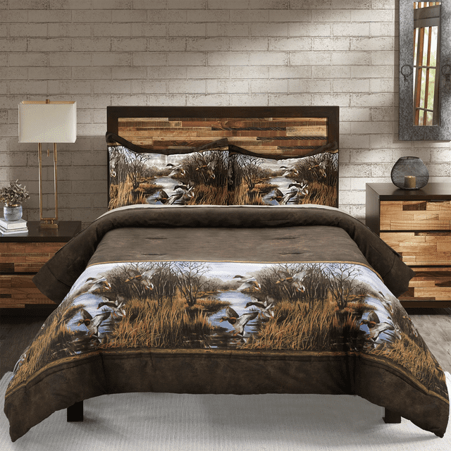 Ensemble de Couette Approche Canard, Couette de Chasse Canard Rustique, Canard Tissu Coton, Ensemble de Couette Imprimé pour Chambre à Coucher, Chasse & Extérieur, Visi-One