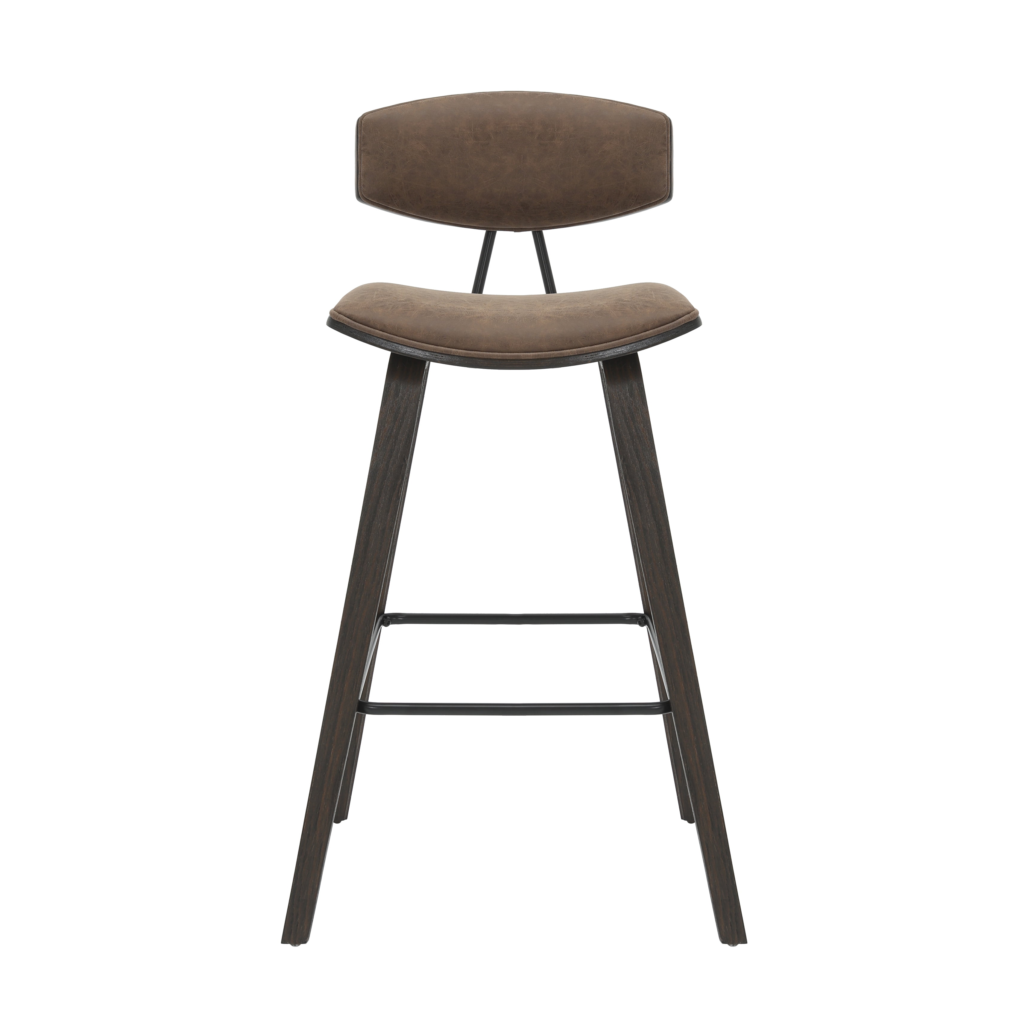 Fox 38 in. H Bar Height Vintage Dark Brown Curved Back Wood Bar Stool with Faux Leather Seat Set of 2