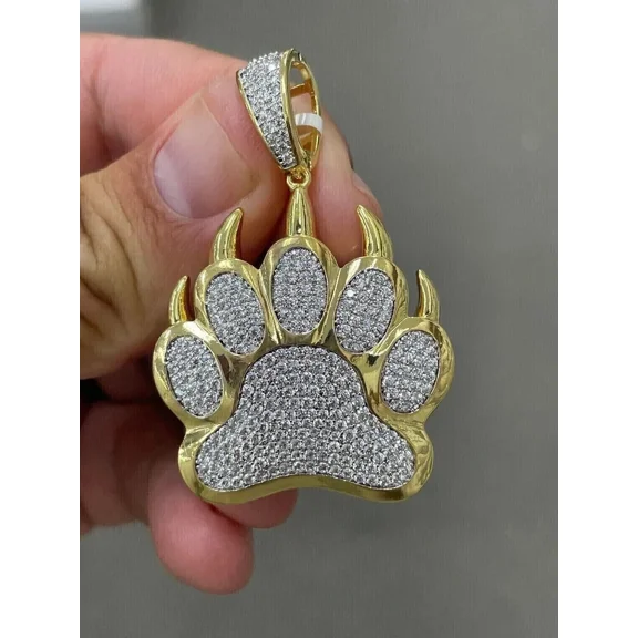 Charm 2.00Ct Round Cut Lab Created Diamond Dog Paw Pendant 14K Yellow Gold Plated