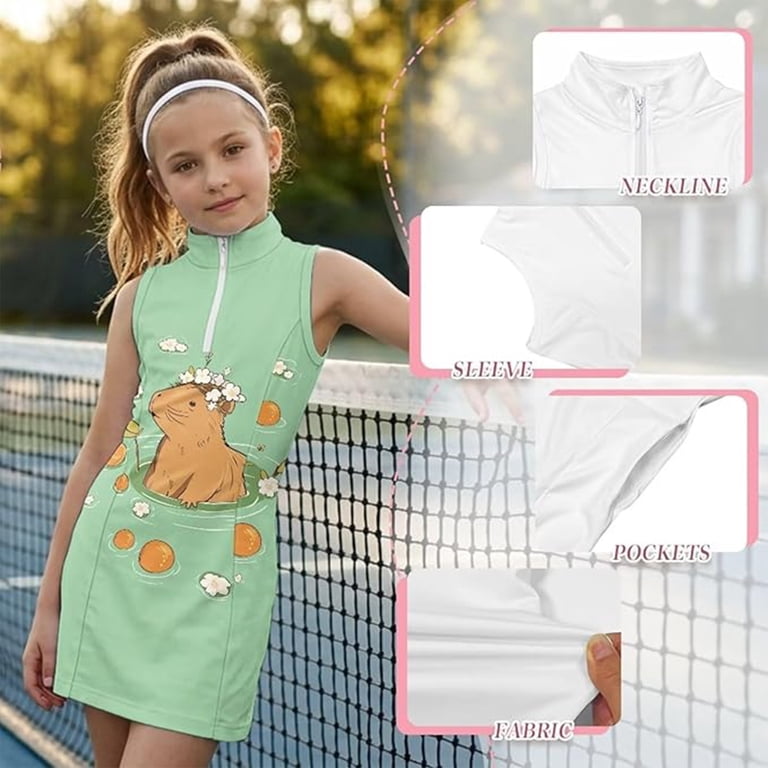 girls green athletic dress Lime green straps kids girls summer activewear athletic dress 7-8T