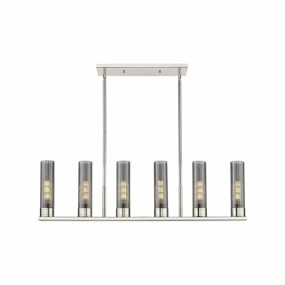 Innovations Lighting  Empire - 6 Light 8" Stem Hung Linear Pendant Polished Nickel/Plated Smoke