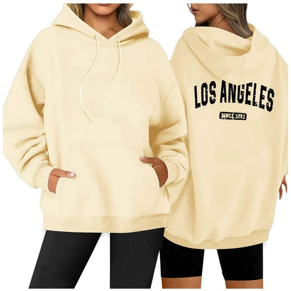 WENWU Hoodies Sweatshirt for Women Long Sleeve Pullovers for Women Baggy Hoodies Beige Hoodies Woman Fall Outfit Street Style