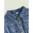thumbnail image 6 of Loicainy Kids Toddler Girls Denim Jumpsuit 12 18 24 Months 2T 3T 4T 5T Shorts Short Sleeves Turn Down Collar Button Down Elastic Waist Jean Romper, 6 of 9