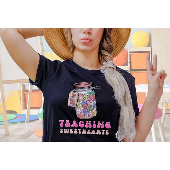 Teaching Sweethearts Shirt, Teacher Valentines Day Shirt, Gift For Valentine Day, Sweethearts candy jar shirt, Groovy Teacher shirt